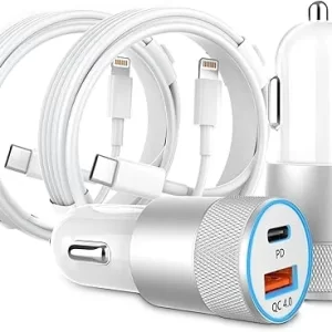 2 Pack MFi Dual Port USB-C 48W Charger w/ Cables iPhone iPad AirPods