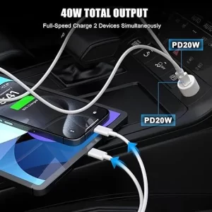 40W iPhone 15 Fast Car Charger (MFi) w C Cables and Dual Port2