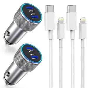 48W iPhone MFi Car Charger w/ Cables Iphone 14/13/12 Pack of 2