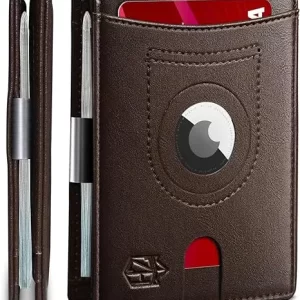 AirTag Men's Leather Wallet Slim with Money Clip, RFID Blocking holds 9-14 Cards