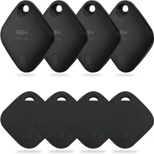 Black Apple Trackers (4) Luggage, Backpack, Wallet with Replaceable Battery