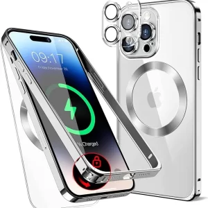 Clear iPhone Metal Frame Case 14 Pro Max MagSafe, Shockproof & Secure Grip