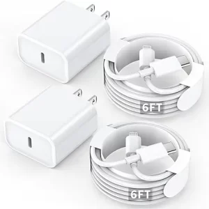 20W Fast iPhone Charger Set of 2 PD, with 6ft Cables Type C