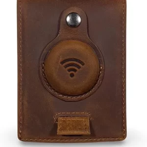 Genuine Leather AirTag Wallet with Money Clip for 9-14 Cards Slim & Trackable