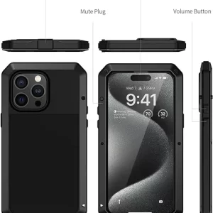 Lanhiem Full Body Protective Black Case for iPhone15 Pro Max, DustProof2